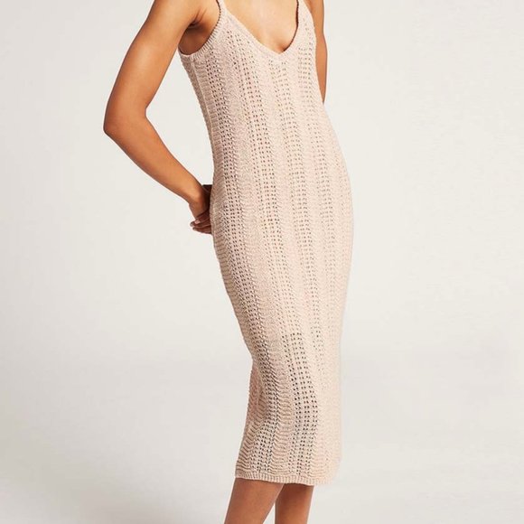 VOLCOM NWT Mushroom Ribbed Crochet All Day Sleeveless Midi Dress NEW - Picture 5 of 11